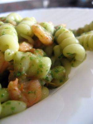 Pasta met Courgettepesto en Garnalen